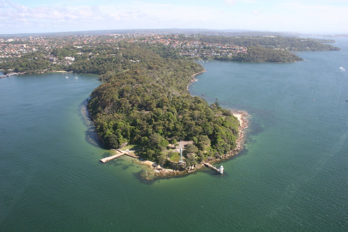 Luftbild der Landzunge Bradleys Head im Hafen von Sydney